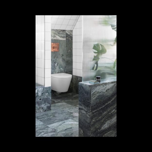 The bathroom at Sjögård consists of an abundant amount of the beautiful Swedish Brännlyckan marble.Captured by Mathilda Werngren